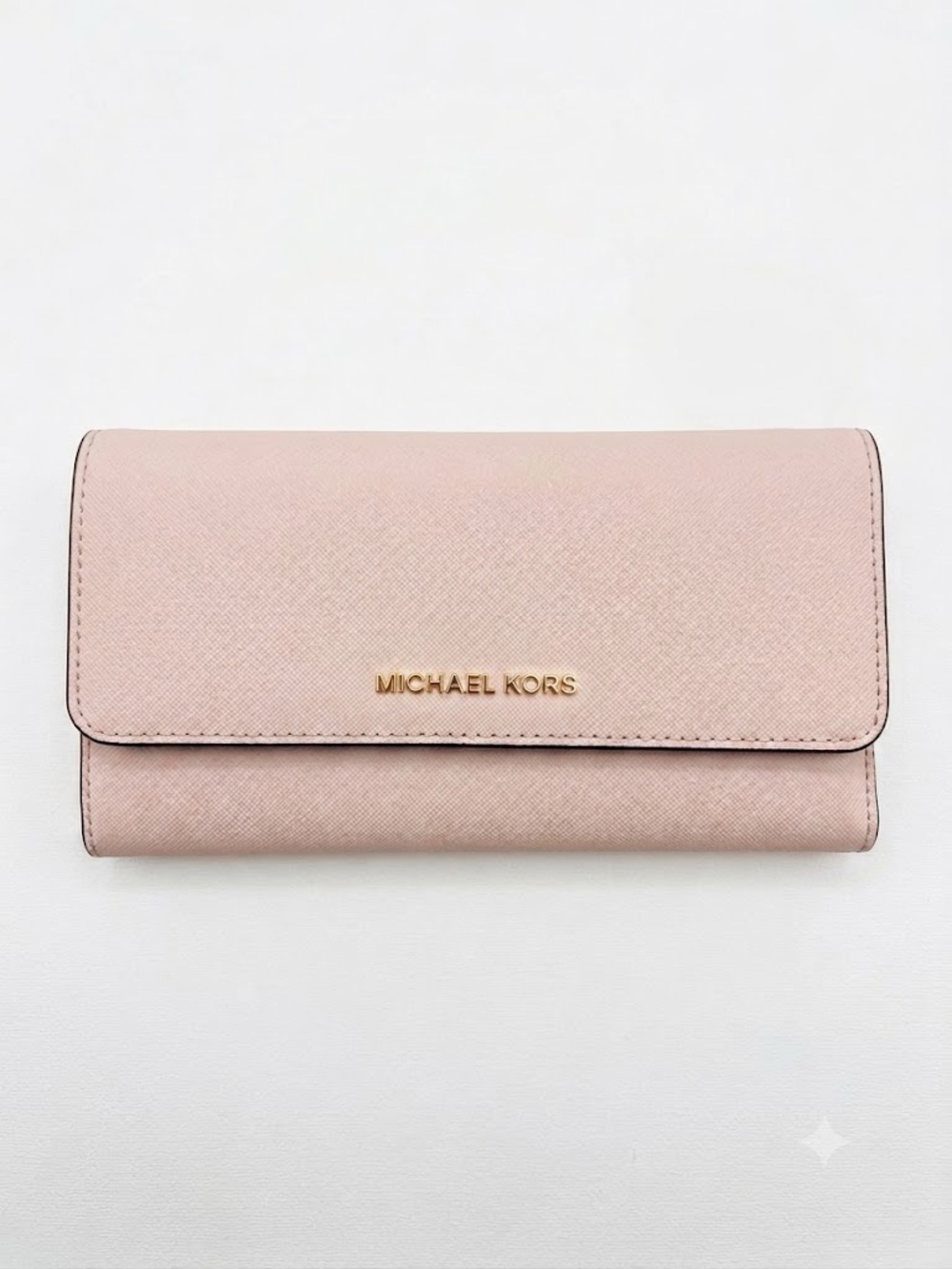 Michael Kors Blush Saffiano Leather Jet Set Wallet with Gold Logo